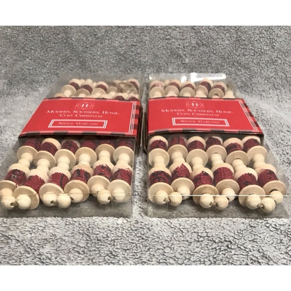 New Set of 2 Christmas Garland Wood‎ Red Spool String Holiday Garland 72